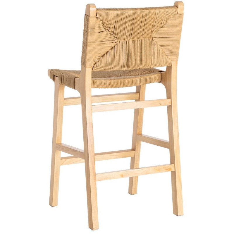 Tabouret de comptoir scandinave en Bois d'hévéa Naturel Corde de papier Beige Tressé Nelora (Lot de 2) - 5