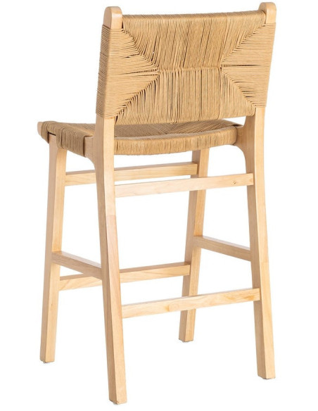 Tabouret de comptoir scandinave en Bois d'hévéa Naturel Corde de papier Beige Tressé Nelora (Lot de 2) - 5