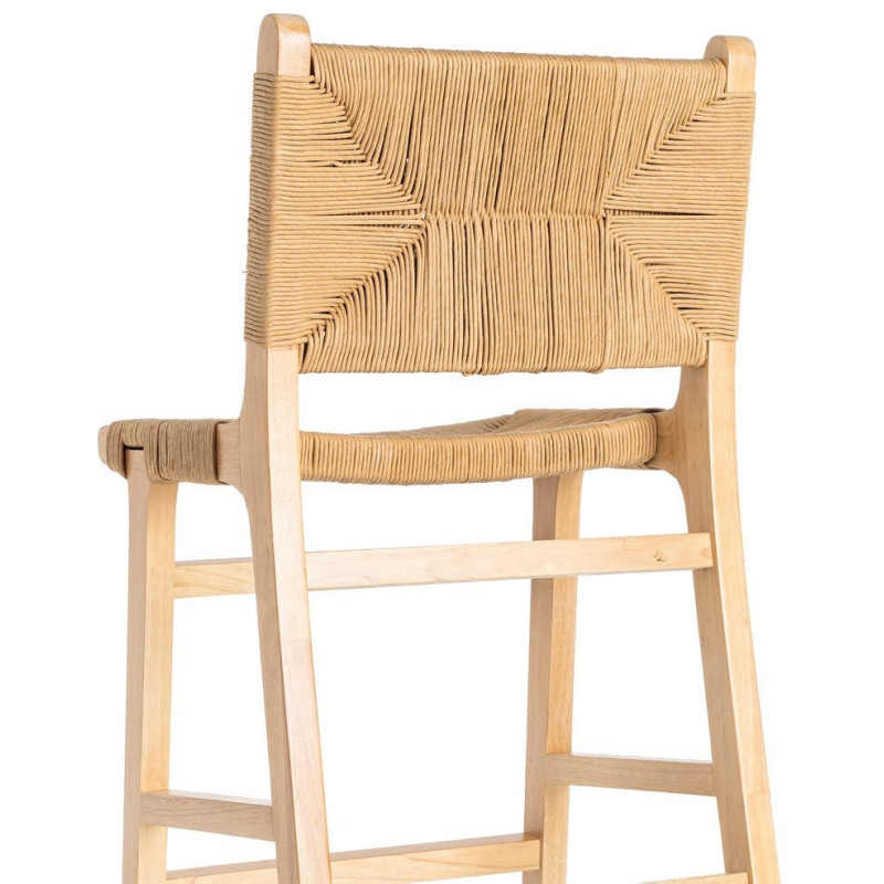 Tabouret de comptoir scandinave en Bois d'hévéa Naturel Corde de papier Beige Tressé Nelora (Lot de 2) - 6