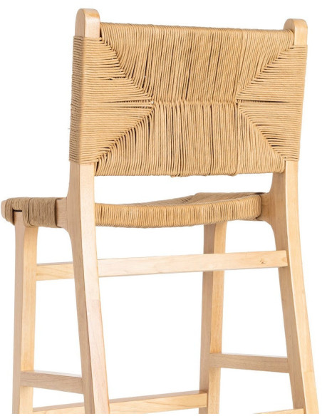 Tabouret de comptoir scandinave en Bois d'hévéa Naturel Corde de papier Beige Tressé Nelora (Lot de 2) - 6