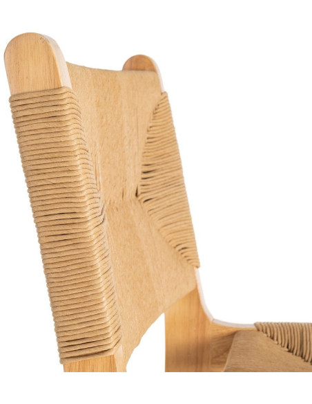 Tabouret de comptoir scandinave en Bois d'hévéa Naturel Corde de papier Beige Tressé Nelora (Lot de 2) - 7