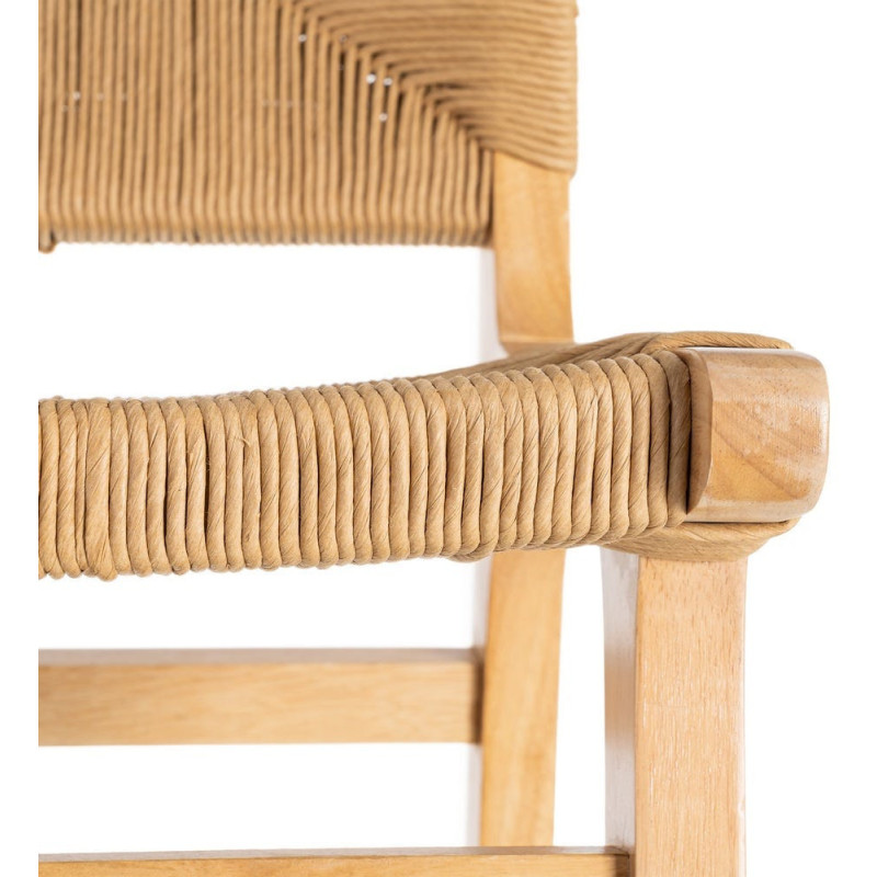 Tabouret de comptoir scandinave en Bois d'hévéa Naturel Corde de papier Beige Tressé Nelora (Lot de 2) - 8