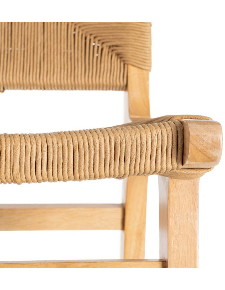 Tabouret de comptoir scandinave en Bois d'hévéa Naturel Corde de papier Beige Tressé Nelora (Lot de 2) - 8