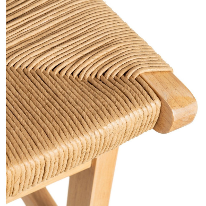 Tabouret de comptoir scandinave en Bois d'hévéa Naturel Corde de papier Beige Tressé Nelora (Lot de 2) - 10