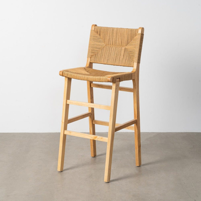 Tabouret de bar scandinave en Bois d'hévéa Naturel Corde de papier Beige Tressé Nelora (Lot de 2) - 2