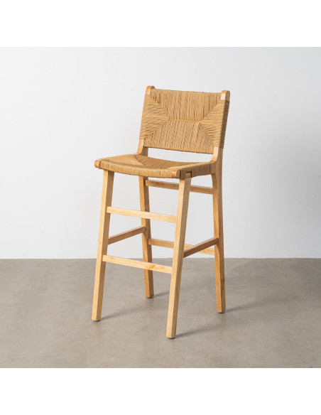 Tabouret de bar scandinave en Bois d'hévéa Naturel Corde de papier Beige Tressé Nelora (Lot de 2) - 2