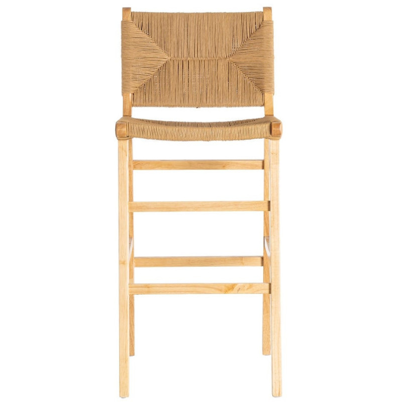 Tabouret de bar scandinave en Bois d'hévéa Naturel Corde de papier Beige Tressé Nelora (Lot de 2) - 3