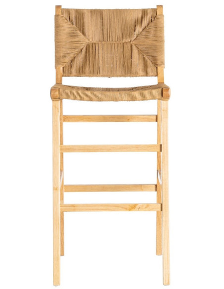 Tabouret de bar scandinave en Bois d'hévéa Naturel Corde de papier Beige Tressé Nelora (Lot de 2) - 3