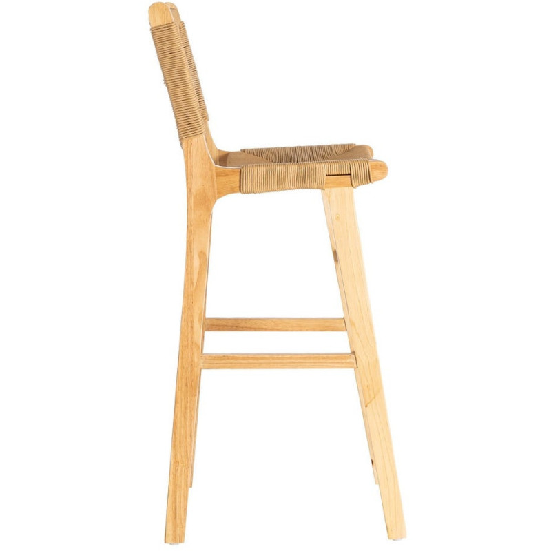 Tabouret de bar scandinave en Bois d'hévéa Naturel Corde de papier Beige Tressé Nelora (Lot de 2) - 4