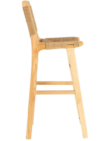 Tabouret de bar scandinave en Bois d'hévéa Naturel Corde de papier Beige Tressé Nelora (Lot de 2) - 4