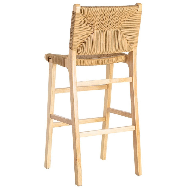 Tabouret de bar scandinave en Bois d'hévéa Naturel Corde de papier Beige Tressé Nelora (Lot de 2) - 5