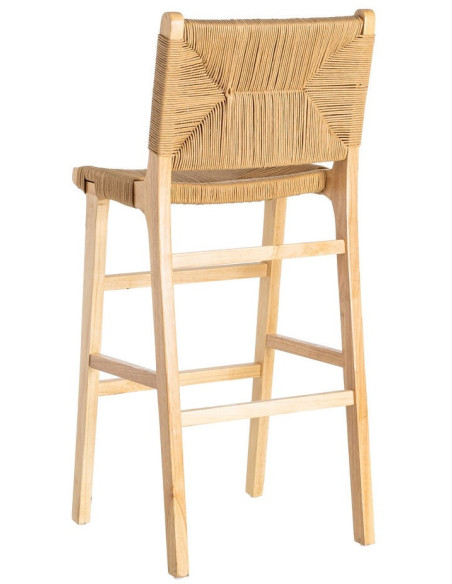 Tabouret de bar scandinave en Bois d'hévéa Naturel Corde de papier Beige Tressé Nelora (Lot de 2) - 5