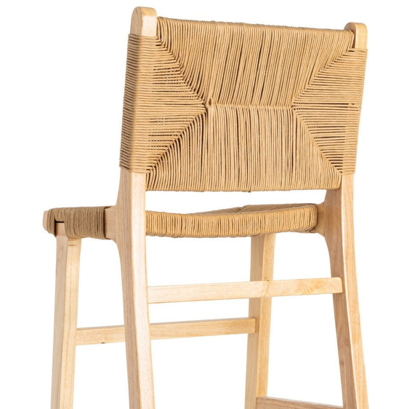 Tabouret de bar scandinave en Bois d'hévéa Naturel Corde de papier Beige Tressé Nelora (Lot de 2) - 6