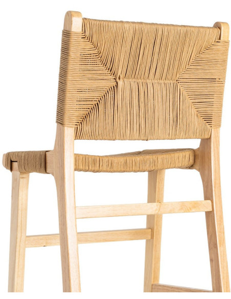 Tabouret de bar scandinave en Bois d'hévéa Naturel Corde de papier Beige Tressé Nelora (Lot de 2) - 6