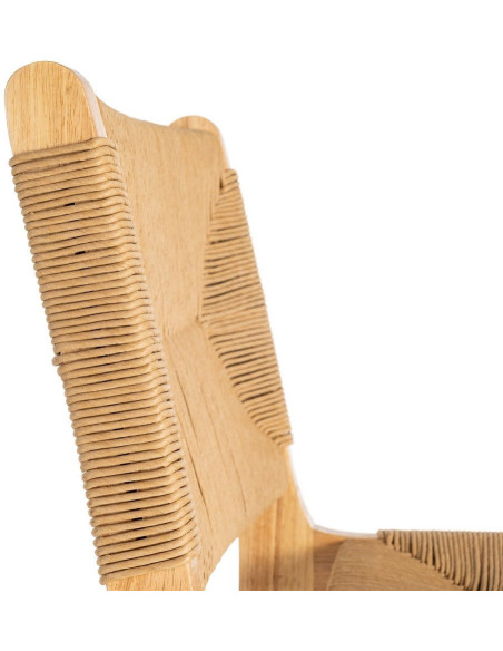 Tabouret de bar scandinave en Bois d'hévéa Naturel Corde de papier Beige Tressé Nelora (Lot de 2) - 7