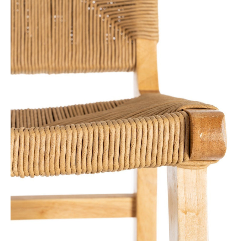 Tabouret de bar scandinave en Bois d'hévéa Naturel Corde de papier Beige Tressé Nelora (Lot de 2) - 8