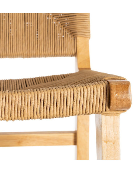 Tabouret de bar scandinave en Bois d'hévéa Naturel Corde de papier Beige Tressé Nelora (Lot de 2) - 8