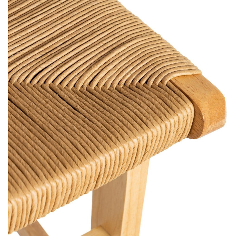Tabouret de bar scandinave en Bois d'hévéa Naturel Corde de papier Beige Tressé Nelora (Lot de 2) - 10