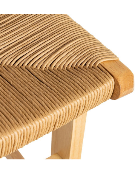 Tabouret de bar scandinave en Bois d'hévéa Naturel Corde de papier Beige Tressé Nelora (Lot de 2) - 10
