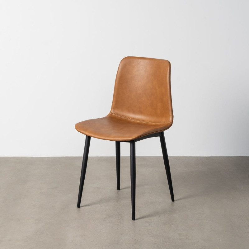 Chaise industrielle chic en Polyuréthane Marron camel Métal Noir Polypropylène Saroya (Lot de 2) - 2