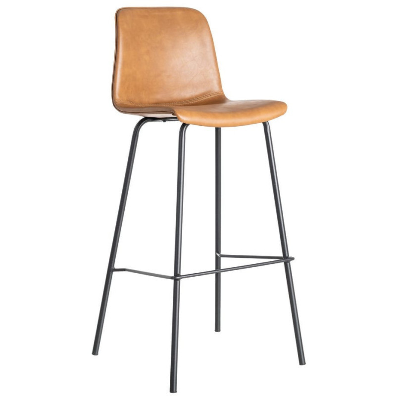 Tabouret de bar industriel chic en Polyuréthane Marron camel Métal Noir Polypropylène Saroya (Lot de 2) - 1