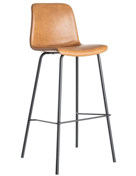 Tabouret de bar industriel chic en Polyuréthane Marron camel Métal Noir Polypropylène Saroya (Lot de 2) - 1