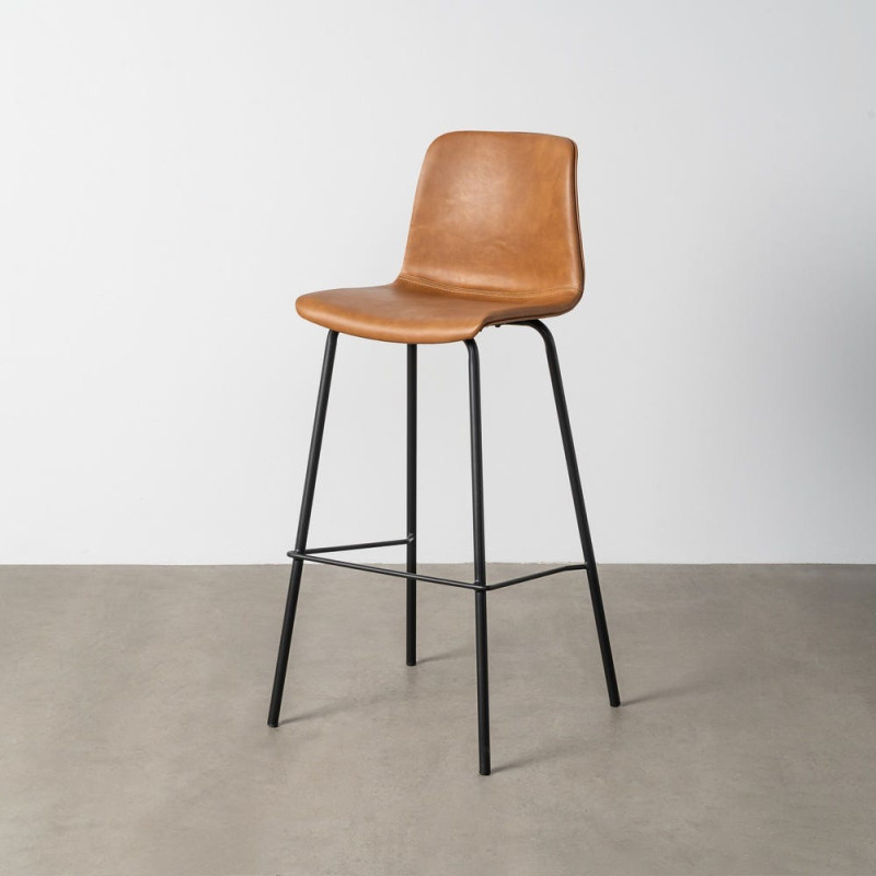 Tabouret de bar industriel chic en Polyuréthane Marron camel Métal Noir Polypropylène Saroya (Lot de 2) - 2