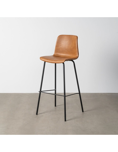 Tabouret de bar industriel chic en Polyuréthane Marron camel Métal Noir Polypropylène Saroya (Lot de 2) - 2
