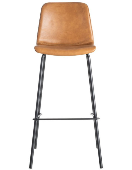 Tabouret de bar industriel chic en Polyuréthane Marron camel Métal Noir Polypropylène Saroya (Lot de 2) - 3