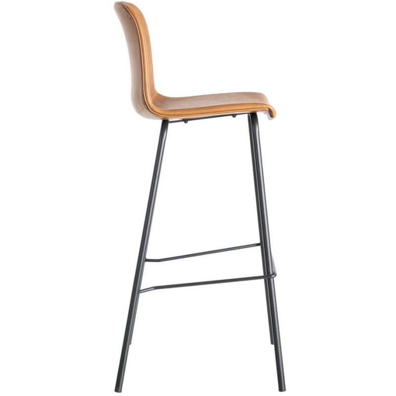 Tabouret de bar industriel chic en Polyuréthane Marron camel Métal Noir Polypropylène Saroya (Lot de 2) - 4