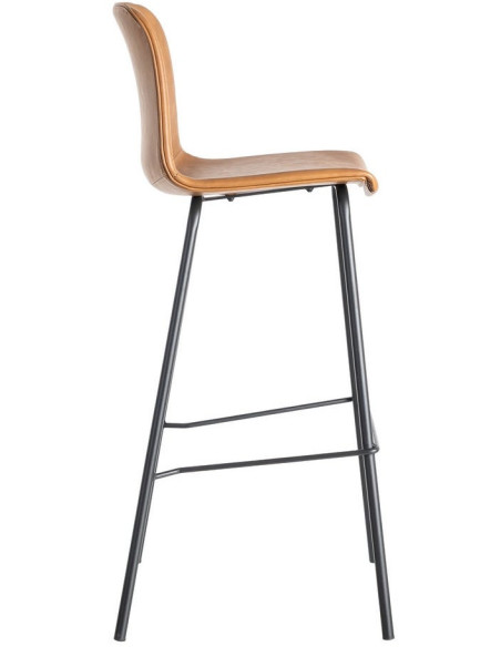 Tabouret de bar industriel chic en Polyuréthane Marron camel Métal Noir Polypropylène Saroya (Lot de 2) - 4