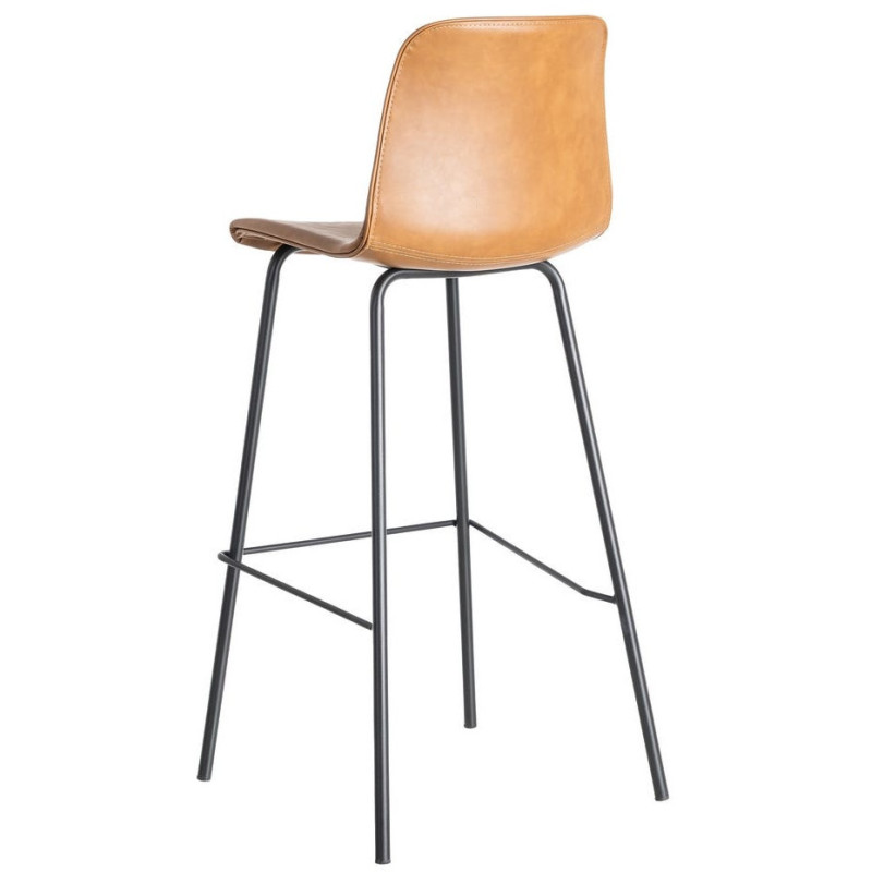 Tabouret de bar industriel chic en Polyuréthane Marron camel Métal Noir Polypropylène Saroya (Lot de 2) - 5
