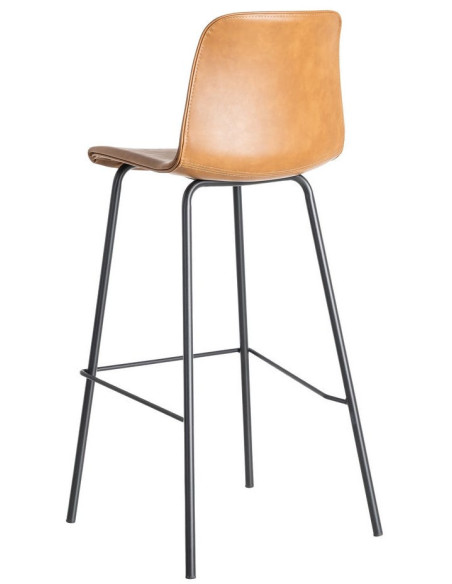 Tabouret de bar industriel chic en Polyuréthane Marron camel Métal Noir Polypropylène Saroya (Lot de 2) - 5