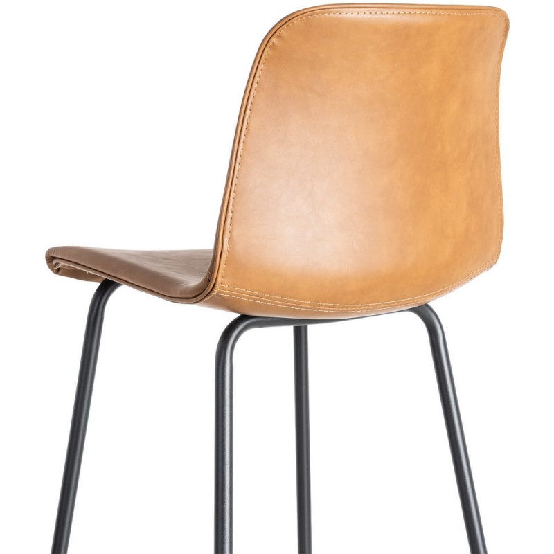Tabouret de bar industriel chic en Polyuréthane Marron camel Métal Noir Polypropylène Saroya (Lot de 2) - 6