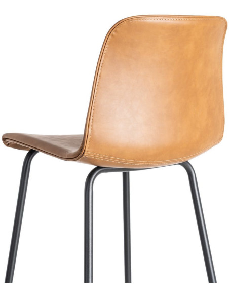 Tabouret de bar industriel chic en Polyuréthane Marron camel Métal Noir Polypropylène Saroya (Lot de 2) - 6