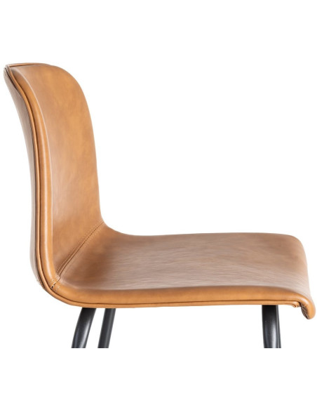 Tabouret de bar industriel chic en Polyuréthane Marron camel Métal Noir Polypropylène Saroya (Lot de 2) - 7