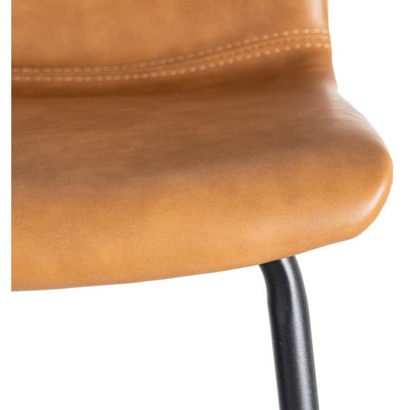 Tabouret de bar industriel chic en Polyuréthane Marron camel Métal Noir Polypropylène Saroya (Lot de 2) - 9