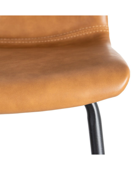 Tabouret de bar industriel chic en Polyuréthane Marron camel Métal Noir Polypropylène Saroya (Lot de 2) - 9