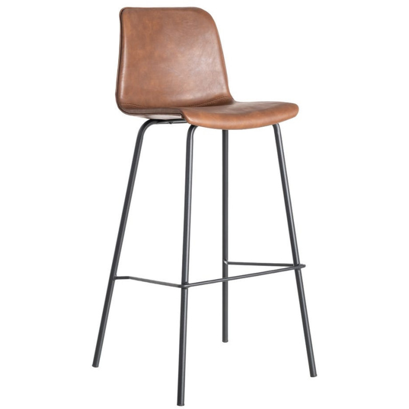 Tabouret de bar industriel chic en Polyuréthane Marron Métal Noir Polypropylène Saroya (Lot de 2) - 1