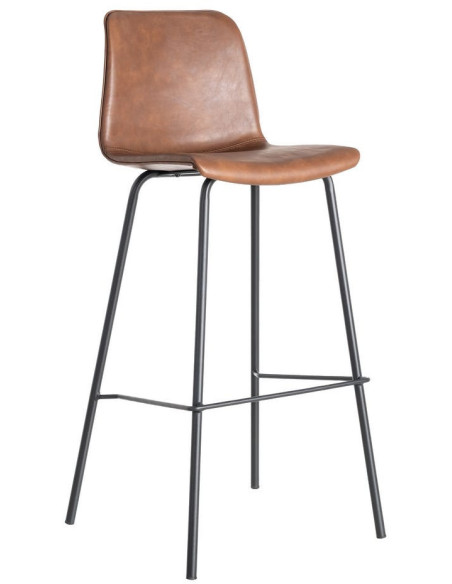 Tabouret de bar industriel chic en Polyuréthane Marron Métal Noir Polypropylène Saroya (Lot de 2) - 1