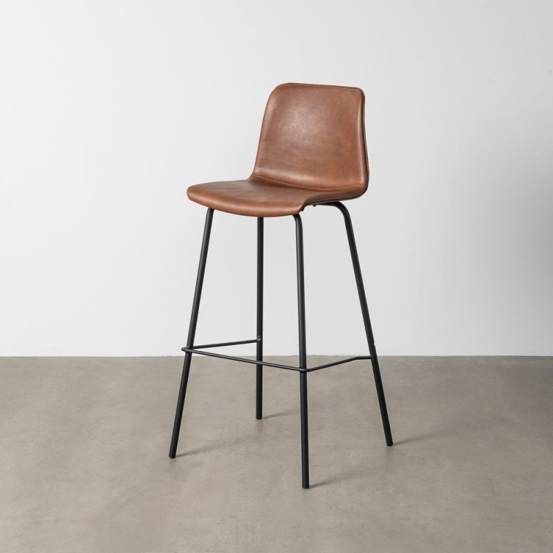 Tabouret de bar industriel chic en Polyuréthane Marron Métal Noir Polypropylène Saroya (Lot de 2) - 2
