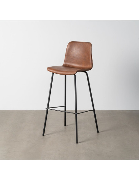 Tabouret de bar industriel chic en Polyuréthane Marron Métal Noir Polypropylène Saroya (Lot de 2) - 2