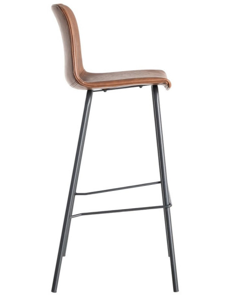 Tabouret de bar industriel chic en Polyuréthane Marron Métal Noir Polypropylène Saroya (Lot de 2) - 4