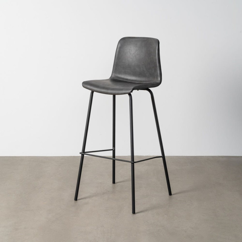 Tabouret de bar industriel chic en Polyuréthane Noir Métal Noir Polypropylène Saroya (Lot de 2) - 2