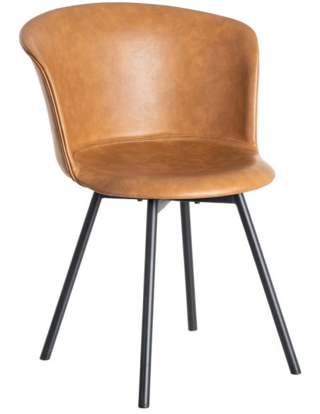 Chaise industrielle en Polyuréthane Marron camel Métal Noir Polypropylène Goyali (Lot de 2) - 1