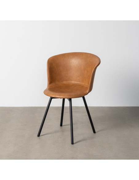 Chaise industrielle en Polyuréthane Marron camel Métal Noir Polypropylène Goyali (Lot de 2) - 2