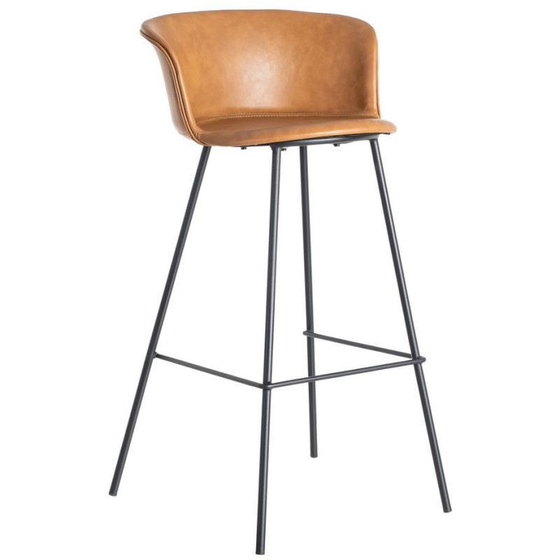 Tabouret de bar industriel en Polyuréthane Marron camel Métal Noir Polypropylène Goyali (Lot de 2) - 1