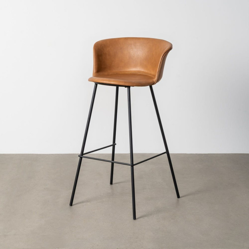 Tabouret de bar industriel en Polyuréthane Marron camel Métal Noir Polypropylène Goyali (Lot de 2) - 2