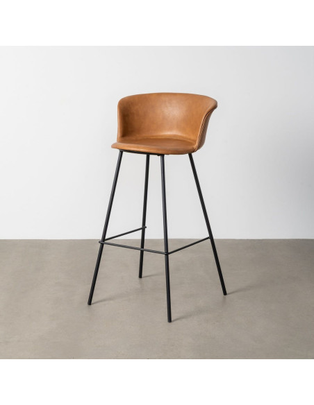 Tabouret de bar industriel en Polyuréthane Marron camel Métal Noir Polypropylène Goyali (Lot de 2) - 2