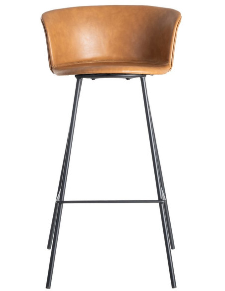 Tabouret de bar industriel en Polyuréthane Marron camel Métal Noir Polypropylène Goyali (Lot de 2) - 3
